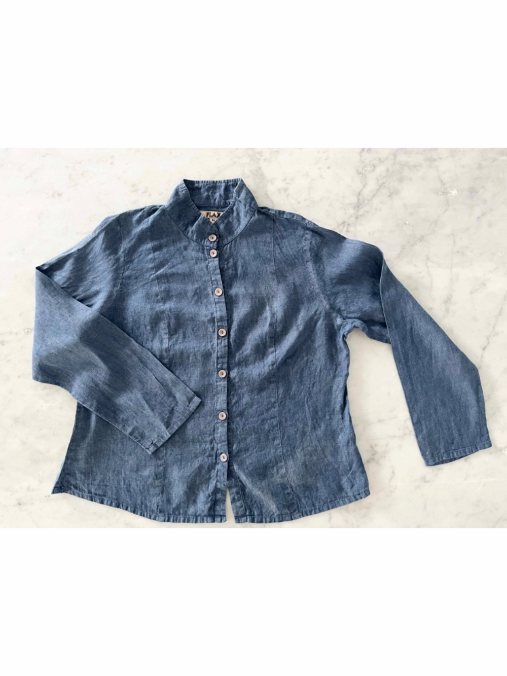 FLAX collarless Linen denim shirt M